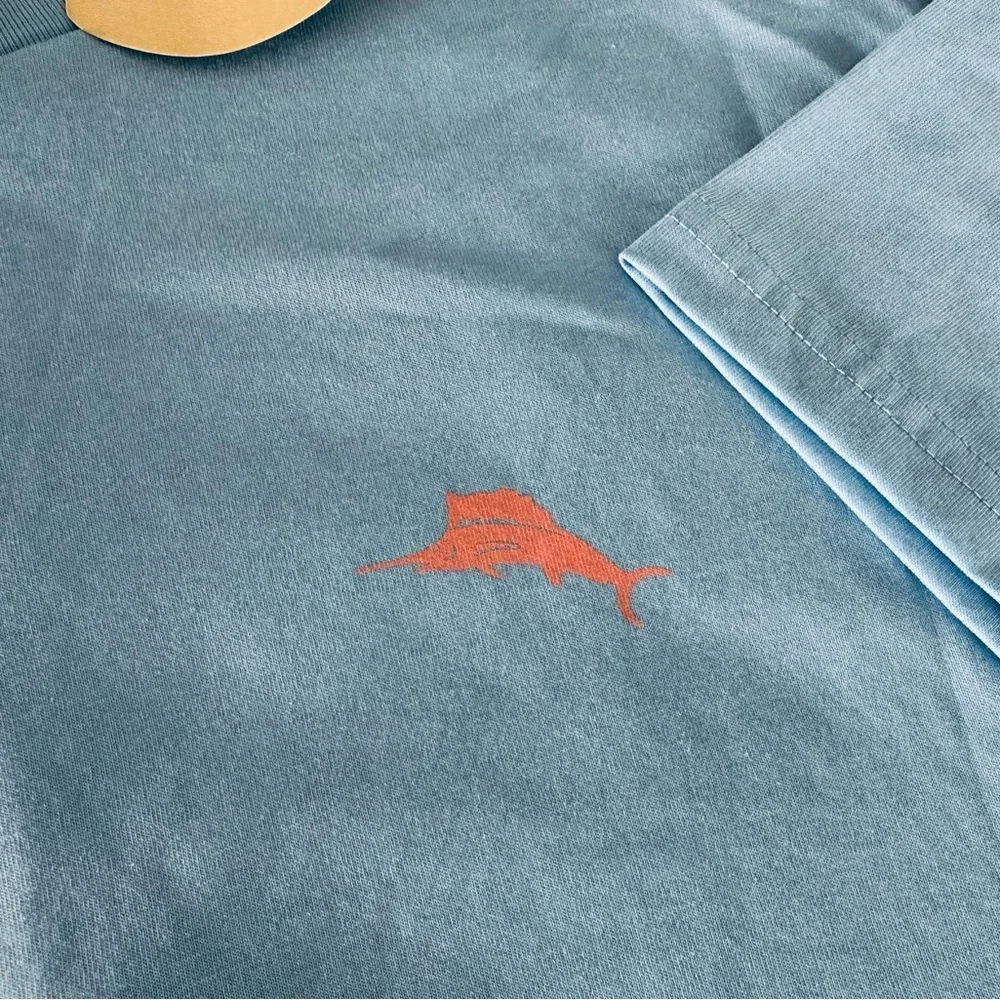 Tommy Bahama men’s LIVE THE ISLAND LIFE Chambray Blue T-shirt Size L - Picture 4 of 4